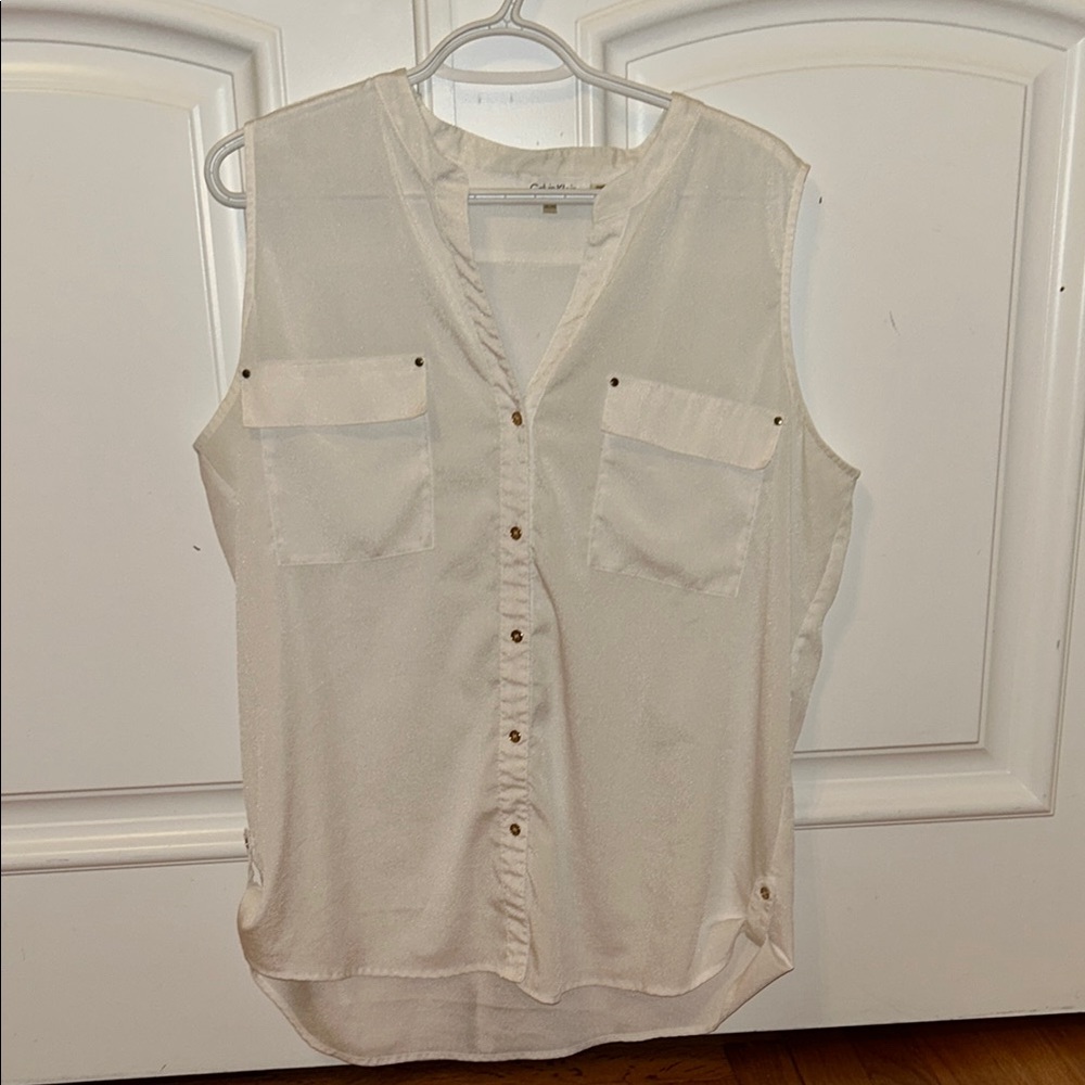 Calvin Klein Off-White Button Down Sleeveless Shirt - XL